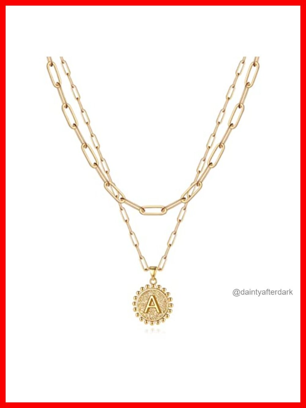 Layered Initial Necklace - 14K Gold-Plated Paperclip Chain Coin Pendant,
